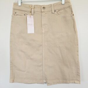 MU By Castaldi‎ Beige Khaki A-Line Button Slit Skirt Sz 14 Womens.E79